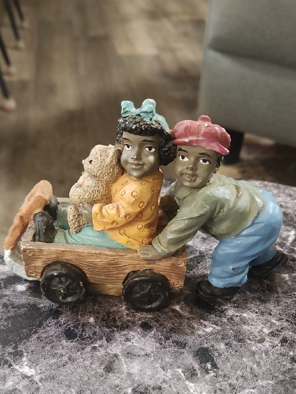 Hand-Painted Ceramic Children Figurine - Yellow & Blue